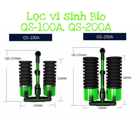 Lọc sủi vi sinh Bio đôi Qanvee QS-100A/200A - Có khoang chứa thêm vật liệu lọc