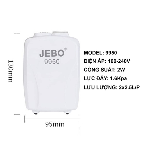 Máy Sủi OXY Sạc Điện 2 Vòi JEBO 9970 | 9950 Cho Hồ Cá, Vận Chuyển
