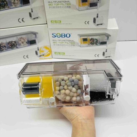 Lọc tràn SOBO AQ-15H / AQ-16H / AQ-17H / AQ-18H Tích Hợp Bơm, Vật Liệu Lọc, Nắp Chống Muỗi
