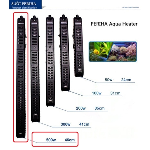 Sưởi bể cá có vỏ bọc chống bỏng PERIHA HE 50W 100W 200W 300W 500W