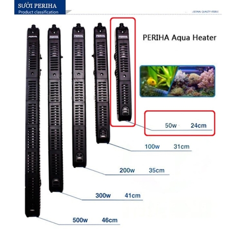 Sưởi bể cá có vỏ bọc chống bỏng PERIHA HE 50W 100W 200W 300W 500W