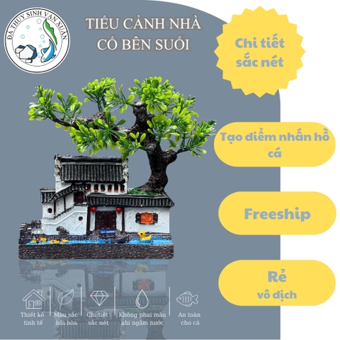 Tiểu Cảnh Nhà Cổ Bên Suối – Decor Hồ Cá Thủy Sinh Cao Cấp