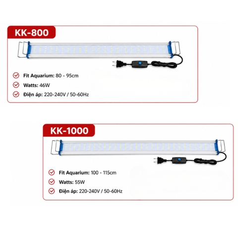 Đèn LED Thủy Sinh Kaokui KK-800 / KK-1000 WRGB 6 Dãy - Đèn Hồ Cá, Hồ Thủy Sinh 3 Chế Độ Màu 10.000K