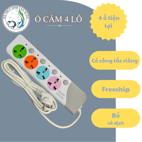 Ổ Cắm Điện 4 Lỗ Đa Năng Có Công Tắc Riêng - Chịu Tải 2500W 10A, Dây Dài Tiện Lợi