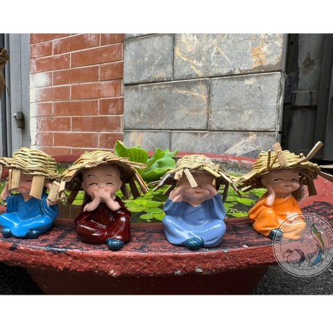 Bộ Tượng Chú Tiểu Tứ Không - Trang Trí Hồ Cá, Tiểu Cảnh, Bàn Làm Việc, Xe Hơi