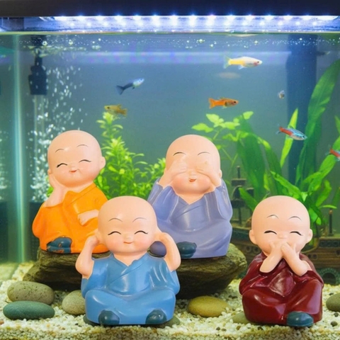 Bộ Tượng Chú Tiểu Tứ Không - Trang Trí Hồ Cá, Tiểu Cảnh, Bàn Làm Việc, Xe Hơi