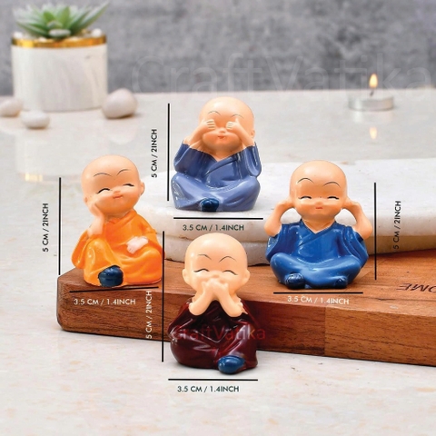 Bộ Tượng Chú Tiểu Tứ Không - Trang Trí Hồ Cá, Tiểu Cảnh, Bàn Làm Việc, Xe Hơi