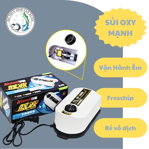 [TẶNG DÂY OXY & ĐÁ SỦI] Máy Sủi Oxy 2 Vòi  Atman Rambo EP9000  Máy Sục Khí Cho Hồ Cá , Hồ Thủy Sinh