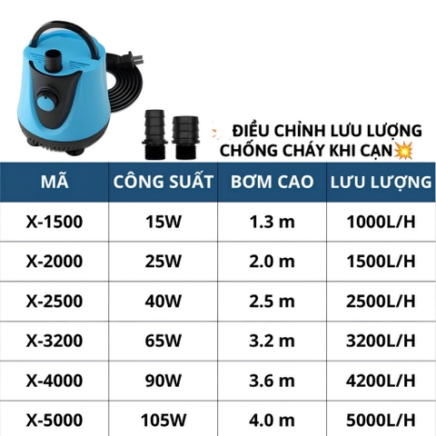 Máy Bơm Chìm Hút Cặn Đáy Bể Cá HSBAO X-2000 X-2500 X-3200 X-4000 X-5000 Cho Hồ Cá Cảnh, Hồ Thủy Sinh