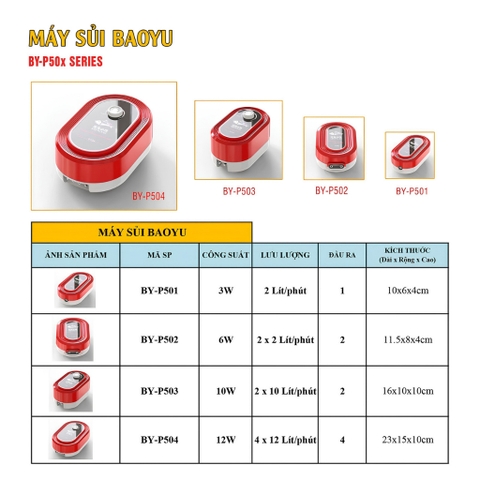 [TẶNG DÂY OXY & ĐÁ SỦI] Máy Sủi Oxy Siêu Êm BAOYU BY-P502 , Máy Sục Khí Oxy Cho Bể Cá
