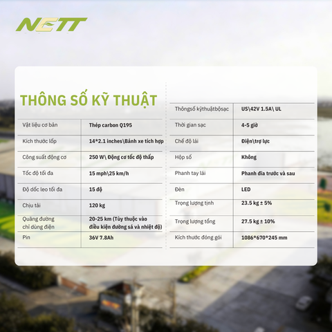 Xe Đạp Điện Trợ Lực NETT US06 - Hàng Chính Hãng - Bảo Hàng Chính Hãng
