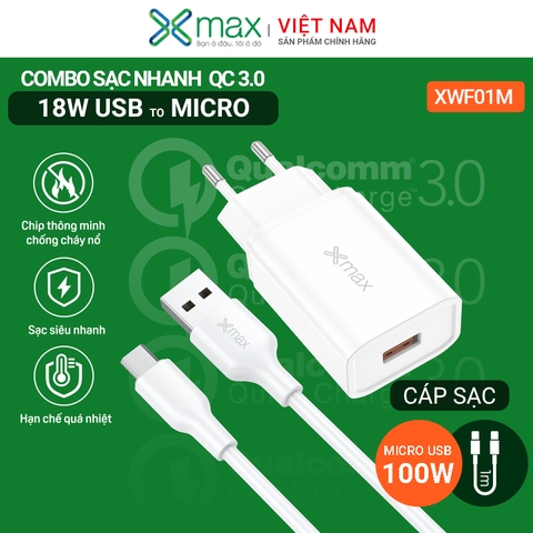 Combo Sạc Nhanh 18W QC3.0 Micro USB XMAX XWF01M