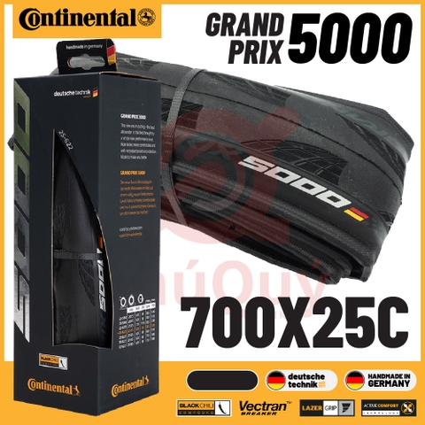 Vỏ Gấp 700x25c ĐEN Continental Grand Prix 5000 Handmade in Germany Chính Hãng