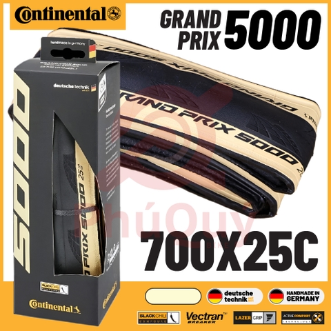 Vỏ gấp kem 700x25c Continental Grand Prix 5000 Handmade in Germany chính hãng