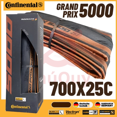 Vỏ gấp nâu 700x25c Continental Grand Prix 5000 Handmade in Germany chính hãng