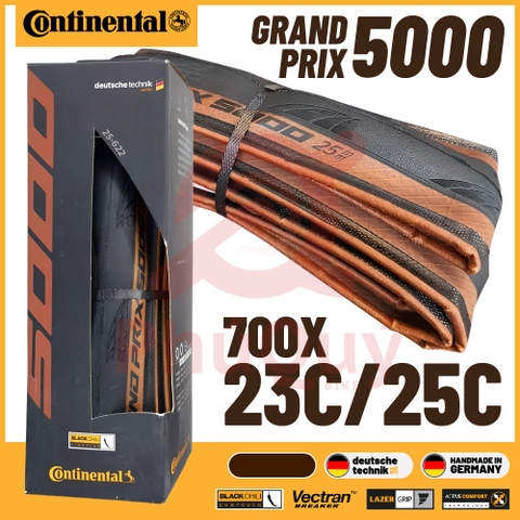 Vỏ gấp nâu 700x25c Continental Grand Prix 5000 Handmade in Germany chính hãng