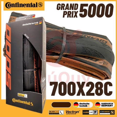 Vỏ Gấp Nâu 700x28c Continental Grand Prix 5000 Handmade in Germany Chính Hãng (VAT)