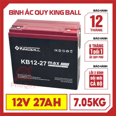 Ắc quy Xe Điện KingBall 12V27Ah (7.05kg) (1 thùng / 5 bình) (VAT)