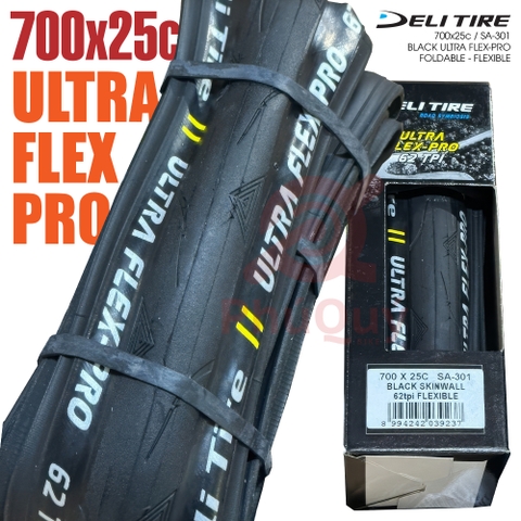 Vỏ Gấp Đen 700x25c Gai TAM GIÁC Deli Ultra Flex-Pro S-301