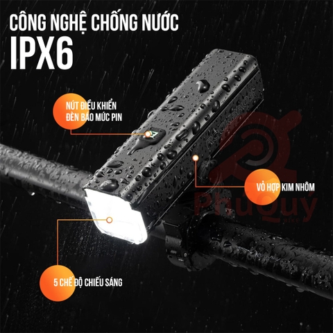 ĐÈN ROCKBROS 1000 LUMENS 4500mAh CHỐNG NƯỚC IPX6 RHL1000
