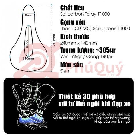 Yên Carbon 3D MCELO Gọng Carbon Có Rãnh Giữa