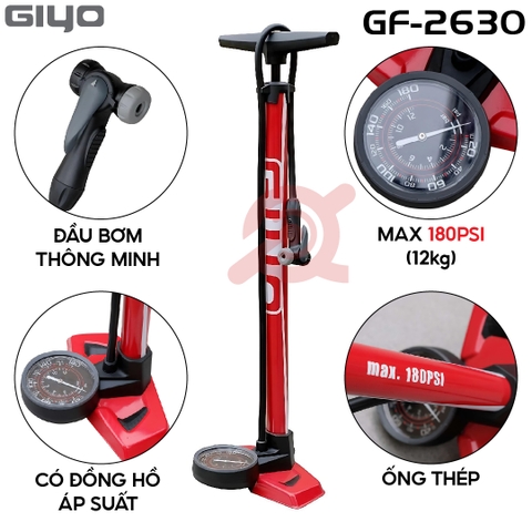 Bơm GIYO GF-2630 Đỏ 3 Loại Van Dunlop/AV/FV Ống Thép 180PSI