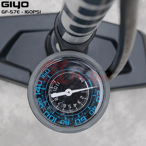 Bơm GIYO GF-57E Nhôm Có Đồng Hồ 160PSI Tem Vàng - Tem Xám Đầu Bơm 2in1