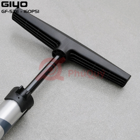 Bơm GIYO GF-57E Nhôm Có Đồng Hồ 160PSI Tem Vàng - Tem Xám Đầu Bơm 2in1