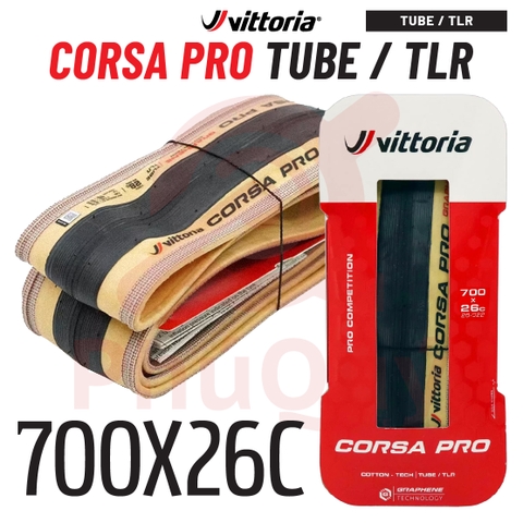Vỏ Vittoria Corsa Pro 700x26c xài ruột & Tubeless