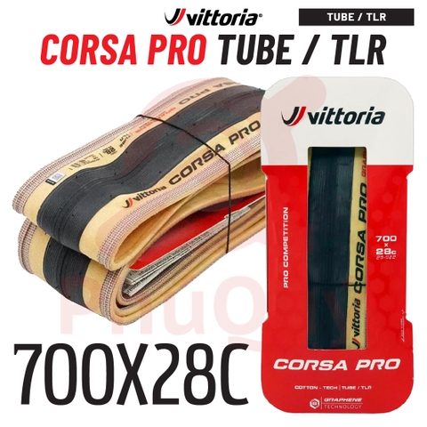 Vỏ Vittoria Corsa Pro 700x28c xài ruột & Tubeless