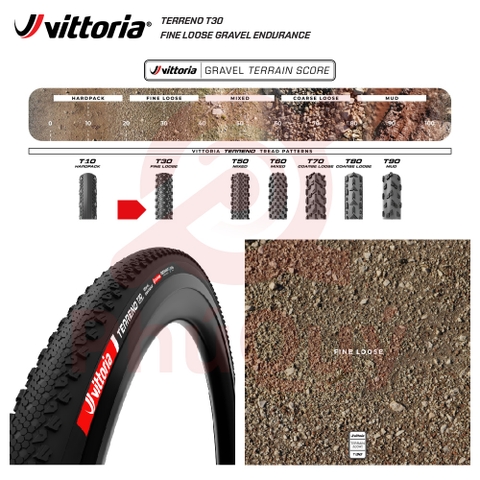 Vỏ Vittoria Terreno T30 Fine Loose (Gai mịn) Tubeless Gravel Endurance G2.0 (VAT)