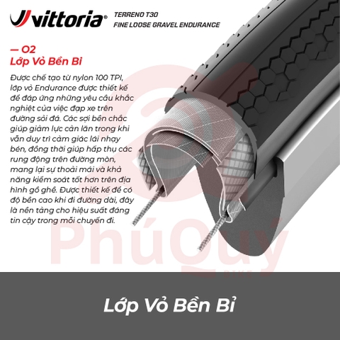 Vỏ 700x45c Vittoria Terreno T30 Fine Loose (Gai mịn) Gravel Endurance G2.0 (VAT)