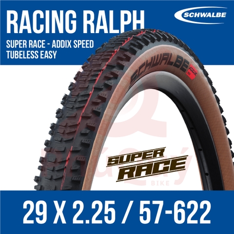 Vỏ SCHWALBE 29x2.25 RACING RALPH GẤP TUBELESS HÔNG NÂU