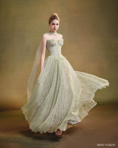 Twilight Corset Pleated Lace dress - Avocado