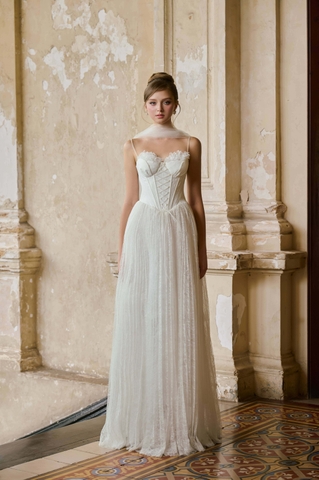 Twilight Corset Pleated Lace Dress - White
