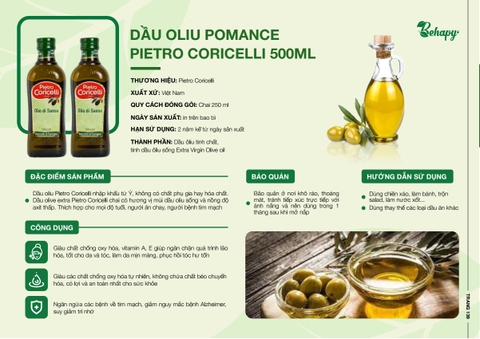 Dầu Oliu Hữu Cơ Extra 500ml - Peietro Coricelli