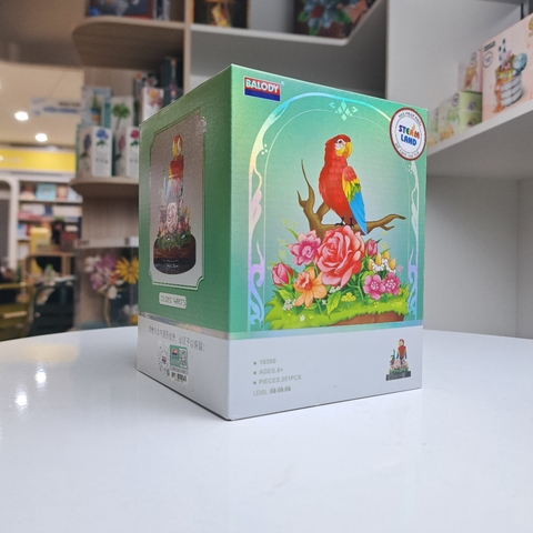 BALODY-16390 Đồ chơi lắp ráp có hộp mica chống bụi Chú vẹt ngộ nghĩnh
