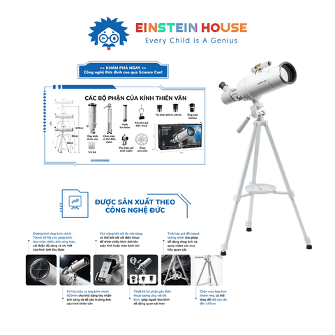 Kính Thiên Văn - Science Can (Công nghệ Đức): Khẩu độ lớn 70mm, độ phóng đại từ 16X đến 120X