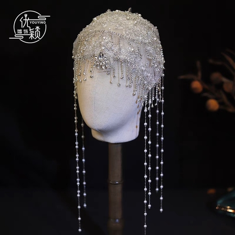 Beaded lace retro bridal hat