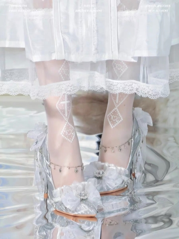 ( Handmade 15 days ) Lolita wedding high heels with bow, unique design Milk Cat Sauce large size 40-44