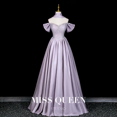 Sweet, elegant and luxurious princess-style off-the-shoulder evening gown for brides and coming-of-age ceremonies MQ40