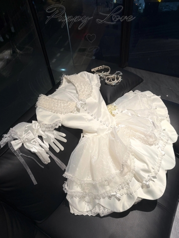 Pure white retro style dress "Puppy Love", feminine style like a doll.