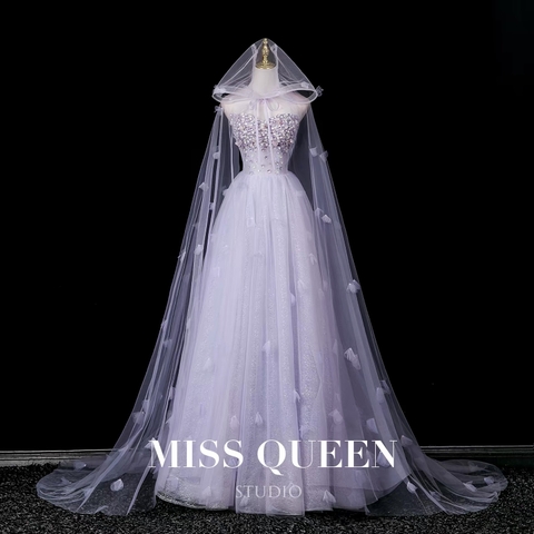 Purple evening dresses with cape and shawl, elegant evening dresses, party dresses, high-end wedding dresses MQ20