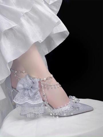 ( Pre Order 15 days ) Sparkling crystal silver shoes X Mirror bear