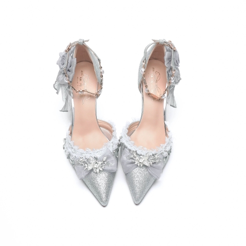 ( Pre Order 15 days ) Sparkling crystal silver shoes X Mirror bear