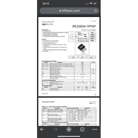 Mosfet IRL40SC228 7P IRLS 3034 7P dùng làm máy hàn cell siêu tụ