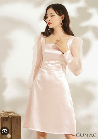 Đầm Gumac hồng tay bồng