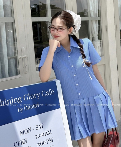 Đầm xanh caro trắng