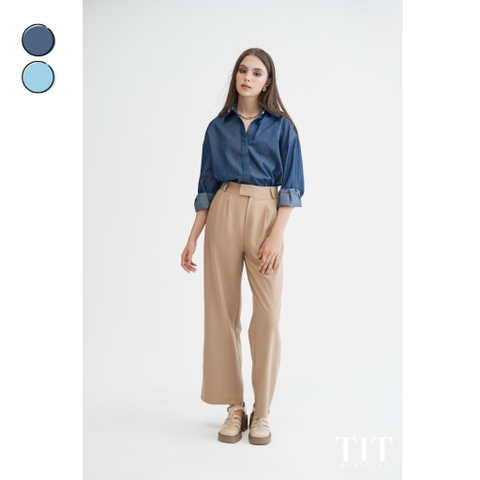 Kane Shirt - TIT.Elegant - Áo sơ mi thiết kế cổ Đức chất liệu thô jean mặt kate