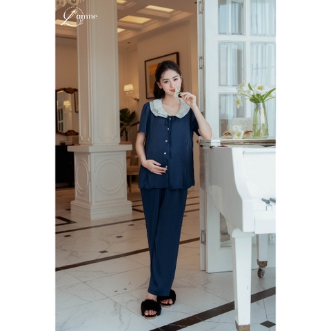 Set áo quần pyjama lụa, quần có thun nới, có túi, áo có khóa kéo ngực thương hiệu Lamme